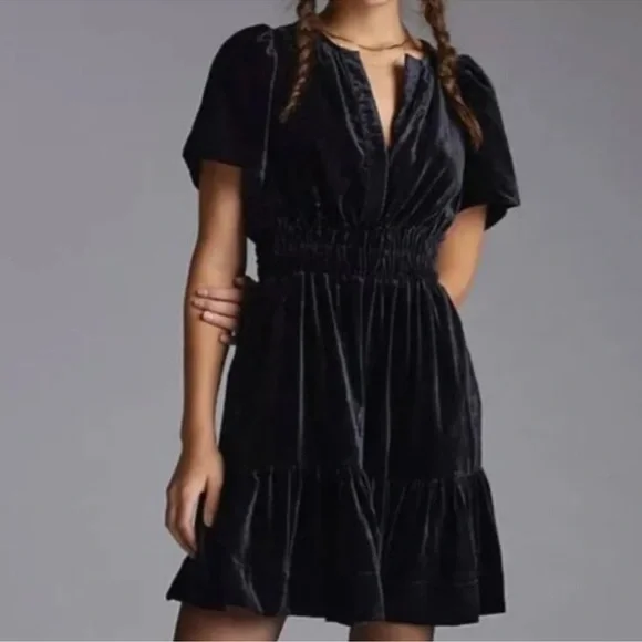 Maeve | Dresses | Maeve By Anthropologie Women M Somerset Velvet Mini Dress  In Black Holiday Xmas | Poshmark